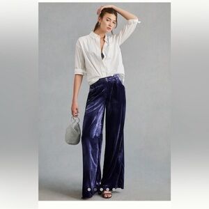 Anthropologie Velvet Wide-Leg Pants in Deep Navy